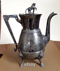 Antique Webster Manufacturing Co. Silver Triple Plate Coffe/Tea Pot-Horse Head
