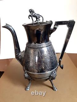 Antique Webster Manufacturing Co. Silver Triple Plate Coffe/Tea Pot-Horse Head