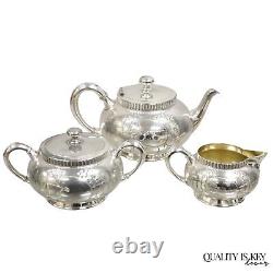 Antique Webster & Son Victorian Silver Plated Etched Tea Set 3 Pc Set