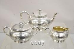 Antique Webster & Son Victorian Silver Plated Etched Tea Set 3 Pc Set