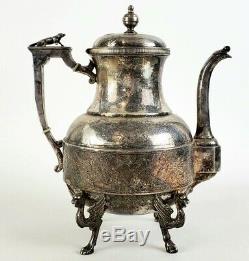 Antique Wilcox Figural Teapot Tea Coffee Pot Silverplate Griffin Dragon Feet Dog