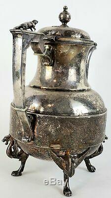 Antique Wilcox Figural Teapot Tea Coffee Pot Silverplate Griffin Dragon Feet Dog