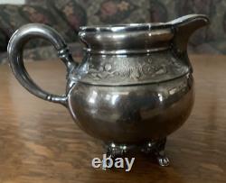 Antique Wilcox Quadruple Silver Plate 5 pc Tea Set Animal Theme Monogram B