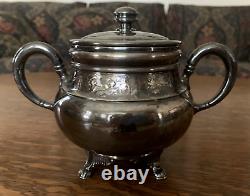 Antique Wilcox Quadruple Silver Plate 5 pc Tea Set Animal Theme Monogram B