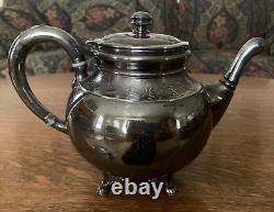 Antique Wilcox Quadruple Silver Plate 5 pc Tea Set Animal Theme Monogram B