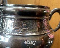 Antique Wilcox Quadruple Silver Plate 5 pc Tea Set Animal Theme Monogram B