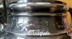 Antique Wilcox Quadruple Silver Plate 5 pc Tea Set Animal Theme Monogram B