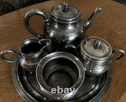 Antique Wilcox Quadruple Silver Plate 5 pc Tea Set Animal Theme Monogram B