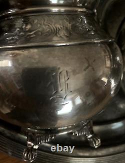 Antique Wilcox Quadruple Silver Plate 5 pc Tea Set Animal Theme Monogram B