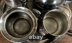 Antique Wilcox Quadruple Silver Plate 5 pc Tea Set Animal Theme Monogram B