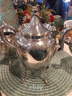 Antique Wilcox Silver Plate Quadruple Plate Tea Set. Creamer, Sugar, & Tea Pot