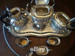 Antique William Adams (WA) Silverplated Tea Coffee Set with Footed Tray Full Set