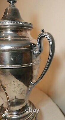 Antique ornate engraved silver plate Reed & Barton tea samovar dispenser kettle