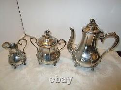 Antique silver plate Art Nouveau 3 pc. Set tea pot sugar & creamer ACORN FINIALS