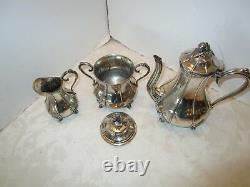Antique silver plate Art Nouveau 3 pc. Set tea pot sugar & creamer ACORN FINIALS