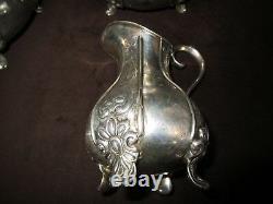 Antique silver plate Art Nouveau 3 pc. Set tea pot sugar & creamer ACORN FINIALS