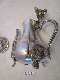 Antique silver plate Art Nouveau 3 pc. Set tea pot sugar & creamer ACORN FINIALS