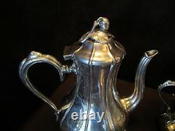 Antique silver plate Art Nouveau 3 pc. Set tea pot sugar & creamer ACORN FINIALS