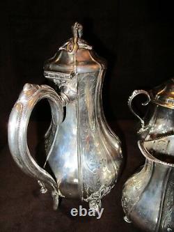 Antique silver plate Art Nouveau 3 pc. Set tea pot sugar & creamer ACORN FINIALS