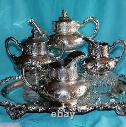 Antuqie Silverplate Quadruplate 5 Pieces Tea Set James W. Tufts England