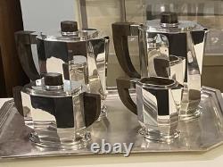 Art Deco 1930 Cubist Tea Set Silver Plate Puiforcat Ercuis Desny Christofle Era