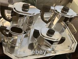 Art Deco 1930 Cubist Tea Set Silver Plate Puiforcat Ercuis Desny Christofle Era