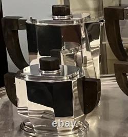 Art Deco 1930 Cubist Tea Set Silver Plate Puiforcat Ercuis Desny Christofle Era