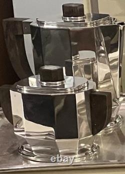Art Deco 1930 Cubist Tea Set Silver Plate Puiforcat Ercuis Desny Christofle Era