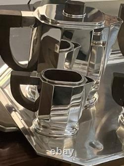 Art Deco 1930 Cubist Tea Set Silver Plate Puiforcat Ercuis Desny Christofle Era