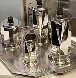 Art Deco 1930 Cubist Tea Set Silver Plate Puiforcat Ercuis Desny Christofle Era
