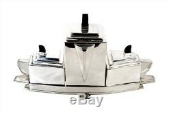 Art Deco Style Silver Plate Tea Coffee Set on Tray