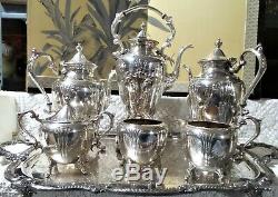 Art Nouveau Silver On Copper Tea Service 9 Pieces