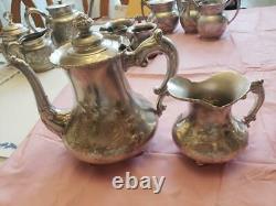 Aurora Silver Plate Co 0293 Set Of 4 Coffe / Tea Pot Sugar Creamer Bowl Vintage