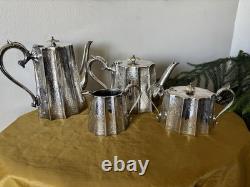 BARKER BROTHERS England Silver Plate Tea & Coffee Pot, Creamer, Sugar Bowl 1900s