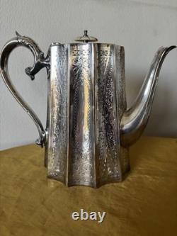 BARKER BROTHERS England Silver Plate Tea & Coffee Pot, Creamer, Sugar Bowl 1900s