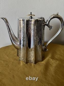 BARKER BROTHERS England Silver Plate Tea & Coffee Pot, Creamer, Sugar Bowl 1900s