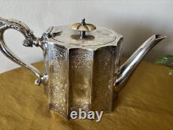 BARKER BROTHERS England Silver Plate Tea & Coffee Pot, Creamer, Sugar Bowl 1900s