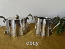 BARKER BROTHERS England Silver Plate Tea & Coffee Pot, Creamer, Sugar Bowl 1900s