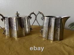 BARKER BROTHERS England Silver Plate Tea & Coffee Pot, Creamer, Sugar Bowl 1900s