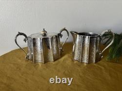 BARKER BROTHERS England Silver Plate Tea & Coffee Pot, Creamer, Sugar Bowl 1900s