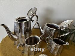 BARKER BROTHERS England Silver Plate Tea & Coffee Pot, Creamer, Sugar Bowl 1900s