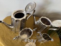 BARKER BROTHERS England Silver Plate Tea & Coffee Pot, Creamer, Sugar Bowl 1900s