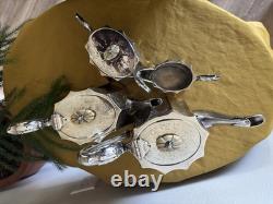 BARKER BROTHERS England Silver Plate Tea & Coffee Pot, Creamer, Sugar Bowl 1900s