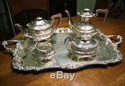 BARKER ELLIS Floral Repousse Silver plate Tea Coffee Service & Tray. Elegant