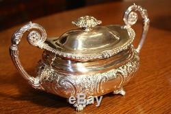 BARKER ELLIS Floral Repousse Silver plate Tea Coffee Service & Tray. Elegant
