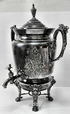 BEAUTIFUL! Atq c1800s SLV PLATED ORNATE ART DECO GOTHIC COFFEE TEA SAMOVAR URN