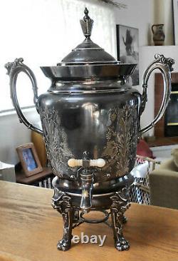 BEAUTIFUL! Atq c1800s SLV PLATED ORNATE ART DECO GOTHIC COFFEE TEA SAMOVAR URN