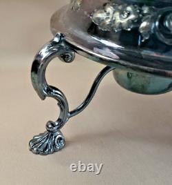 BEAUTIFUL c1880 ART NOUVEAU REPOUSSE SILVER PLATE TIPPING KETTLE TEAPOT ON STAND