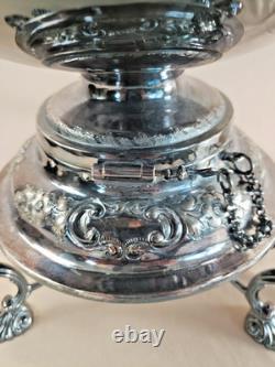BEAUTIFUL c1880 ART NOUVEAU REPOUSSE SILVER PLATE TIPPING KETTLE TEAPOT ON STAND