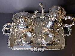 BIRKS Primrose Silver Plate Tea Set Coffee Service & Tray 5-Piece Set